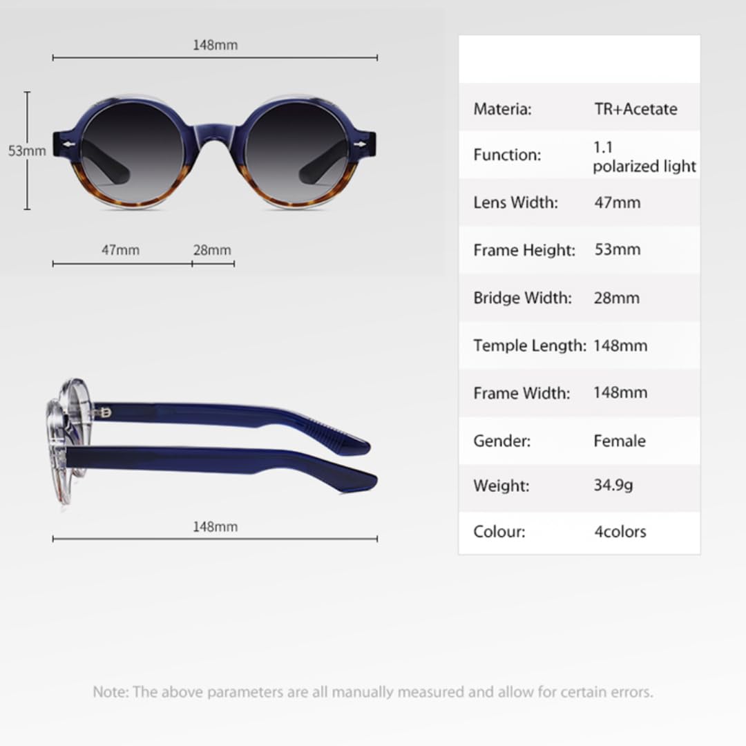 Occhiali da sole rotondi polarizzati retrò da uomo, montatura in acetato per donna, stile blu leopardato grigio