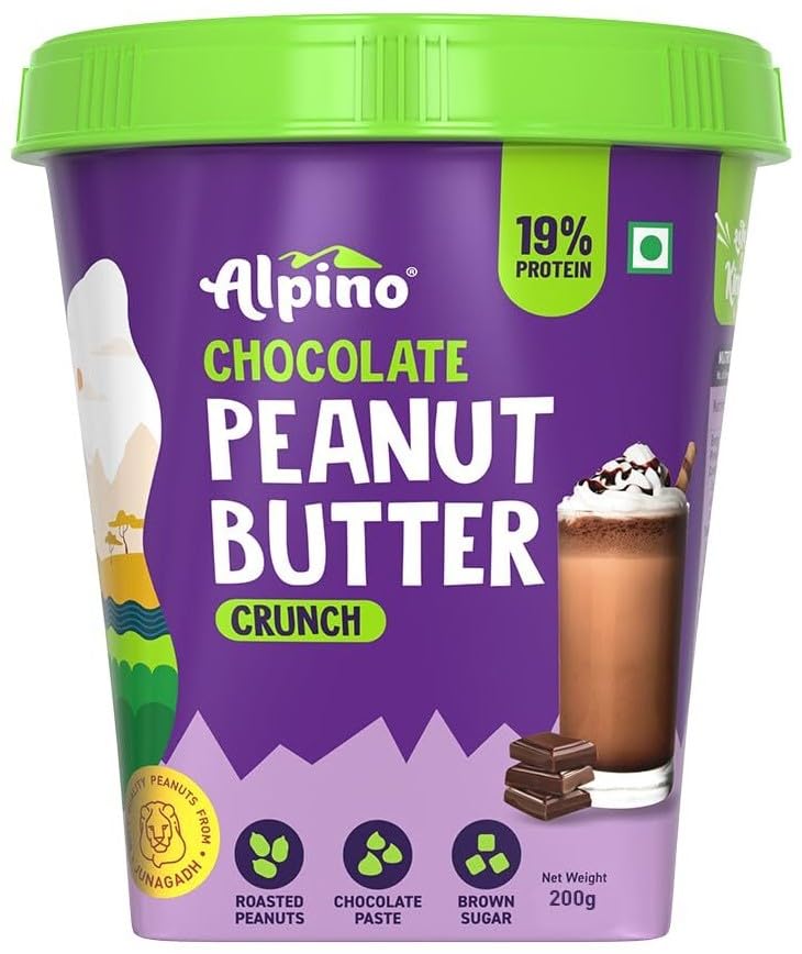 Image of ALPINO Chocolate Peanut Butter Crunch 200g - Roasted Peanuts, Chocolate Paste, Brown Sugar & Sea Salt - 24g Protein, Vegan - Plant Based Peanut Butter Crunchy