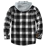 Men's Cotton Plaid Shirts Jacket Fleece Lined Flannel Shirts Sherpa Button Down Jackets with Hood for Men - Image 2