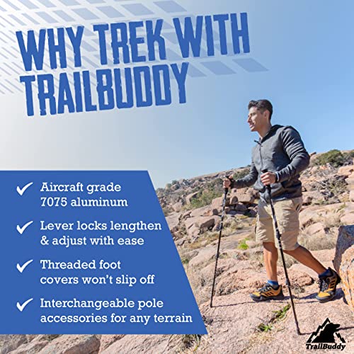 Trailbuddy Trekking Poles - Lightweight, Collapsible Hiking Poles For Backpacking Gear - Pair Of 2 Walking Sticks For Hiking, 7075 Aluminum With Cork Grip #TOP1