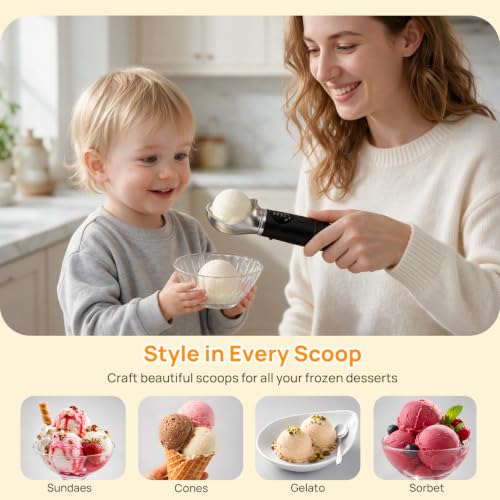 Rechargeable Electric Heated Ice Cream Scoop for Hard Gelato Sorbet, Black - image 2