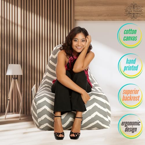 Image of Style Homez Hackey Cotton Canvas Stripes Printed Bean Bag XXL Size Filled with Beans Fillers