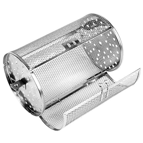 IMIKEYA Panier à Grillades Roulant en Acier Inoxydable 12x23cm pour Rôtisserie Domestique, Cage Grillée Rotative Multi-usages, Cuisson Uniforme De Noix, Viandes Et Légumes Au Four