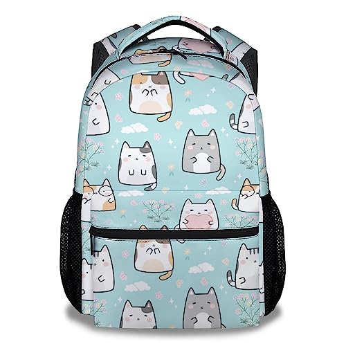 Cat Backpack for Girls Boys, 16 Inch Green Backpacks for School, Cute Lightweight Durable Bookbag for Kids