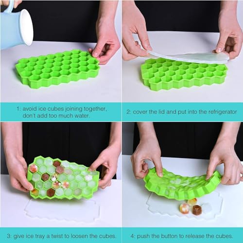 Image of Ice Cube Trays with Lids for Freezer, 33 Sphere Ice Cube Tray with Easy Release for Iced Coffee or Ice Drinks, Ice Tray (Green, 8 Inch + 1 Pack)