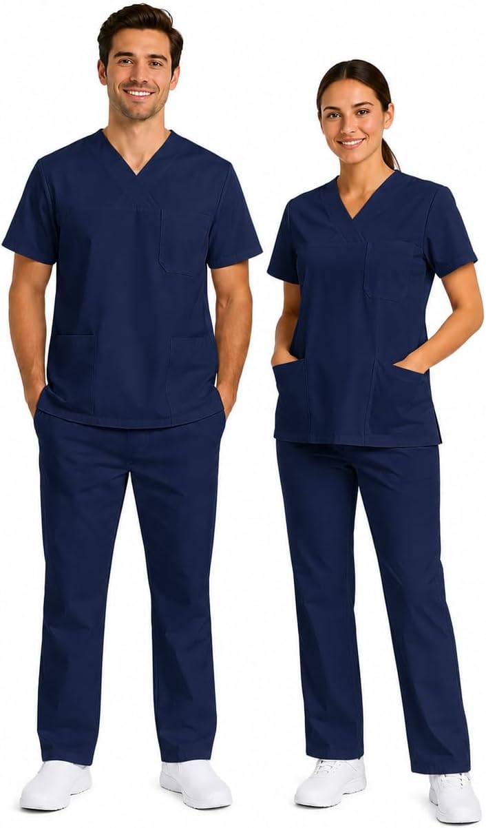 B-well Morelli 100 bawełna unisex zestaw do szorowania kasak spodnie wsuwane zestaw lekarski mundur bawełniany top ze spodniami medyczna odzież robocza