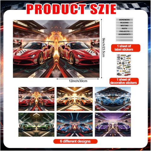 12Pcs 9”x12” Race Car Theme 2 Pocket Folders Set Racing Car File Folder with Stickers Homework Paper File Folders Back to School Supplies for Racing Classroom Office Home Teacher Student Supplies - Image 2