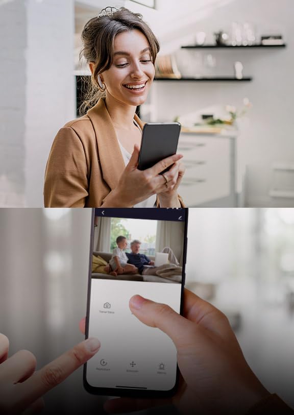 Person viewing live camera feed on a smartphone