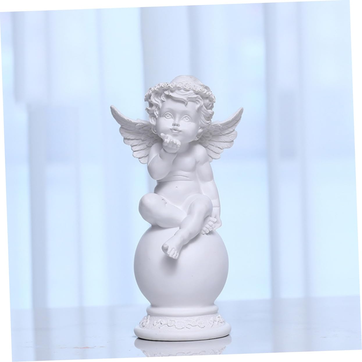 ABOOFAN Statua di Angioletto Seduto in Resina Bianca Decorazione per Giardino Regalo Personalizzabile per Compleanno