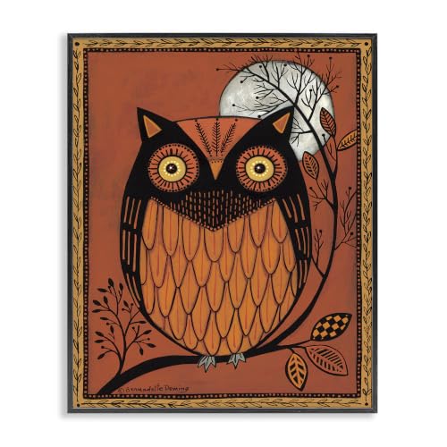 Round Owl Autumn Botanical Border, 11 x 14 Inch Framed Giclée Print