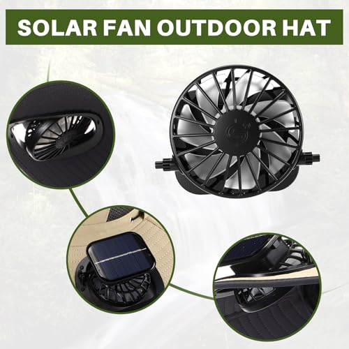 Image of Syhood 2 Set Solar Fan Hats with Neck Gaiters and Arm Sleeves, Wide Brim Fishing Hats for Men Women Outdoor Camping Gardening