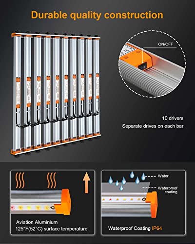 Dommia Led Grow Light 650W 10 Bars Pre-Install Full Spectrum Etl Plant Growing Lights Fixture Warmwhite Grow Lamp For Hydroponic Greenhouse Commercial 4X4Ft 5X5Ft Grow Tent Veg Flower (Dm6000) #TOP2