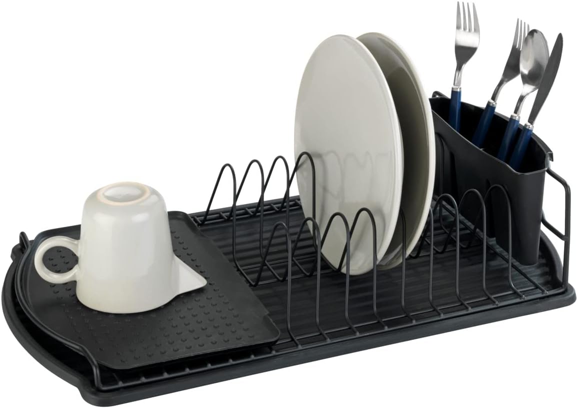 Wenko Basic Black Dish Drainer, Metal, 11 x 26.5 x 47.5 cm