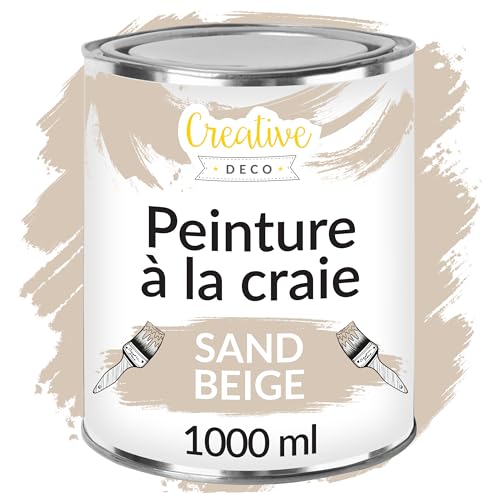 Creative Deco Peinture à la Craie Beige Sable | 1L | Mat et Lavable | Pour Bois et Meubles | Idéal pour Rénovation | Chalk Paint | Ardoise Craie | Mur...