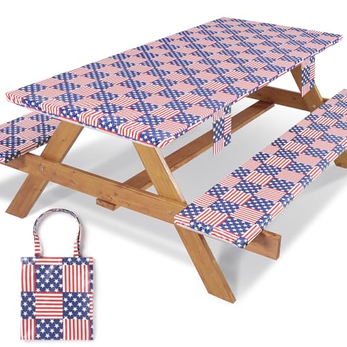 72In Picnic Table Cover with Bench Covers Fitted Stain Resistant Rectangular Table Cloth Campers Patio Garden Vacation Gear Cool Gifts for 40th 50th 60th 70th Grandparents Grandma Grandpa