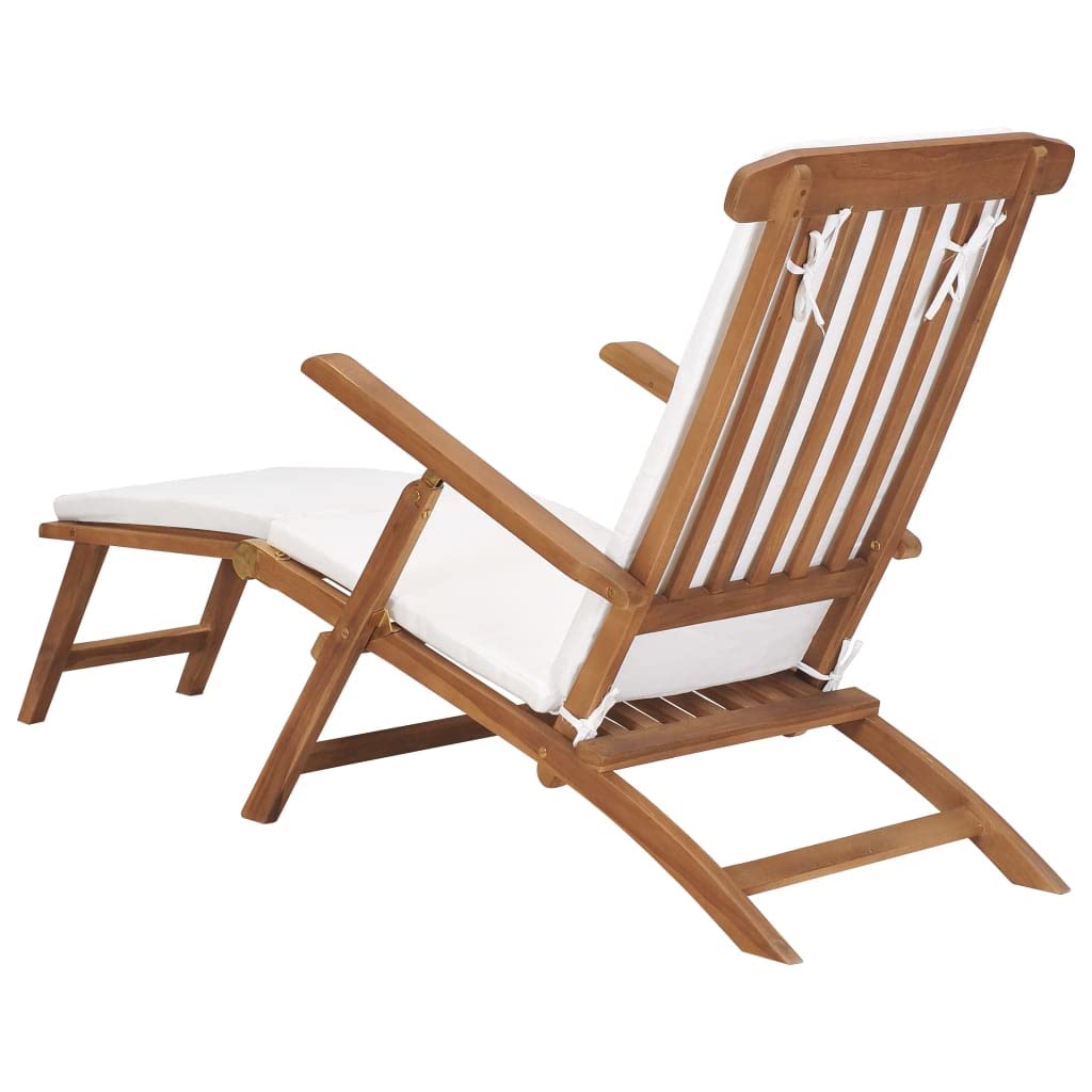 vidaXL Sedia a Sdraio con Cuscino Bianco Crema Legno Massello di Teak