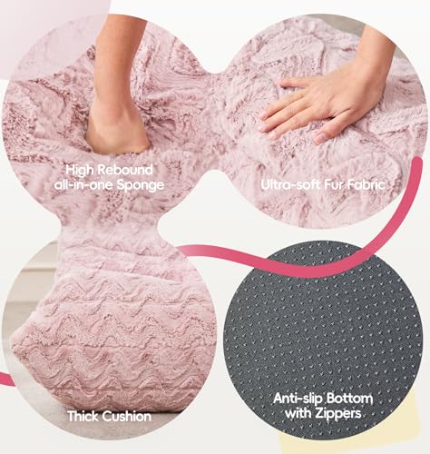 Image of Hobestluk Small Bean Bag Chair Faux Fur Fabric BeanBag Couch for Playroom | Pink Chevron,Ergonomic Design,Memory Foam,Strong Supportive,No Assembly Required,Decorative Style for Living Room Bedroom