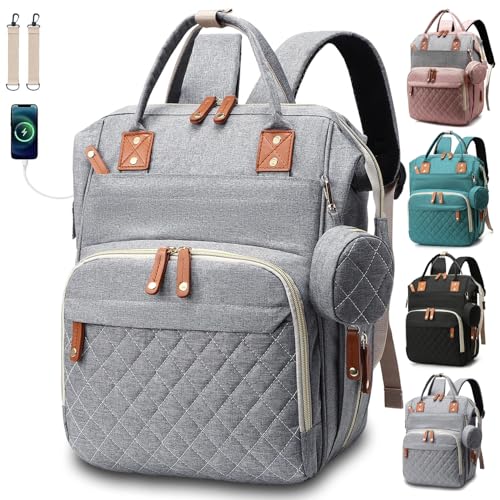 Mochila Maternidade Impermeável Multifuncional- Estilo e Praticidade para Mamães Modernas, Com Grande Capacidade para Todo o Essencial do Bebê (CINZA)