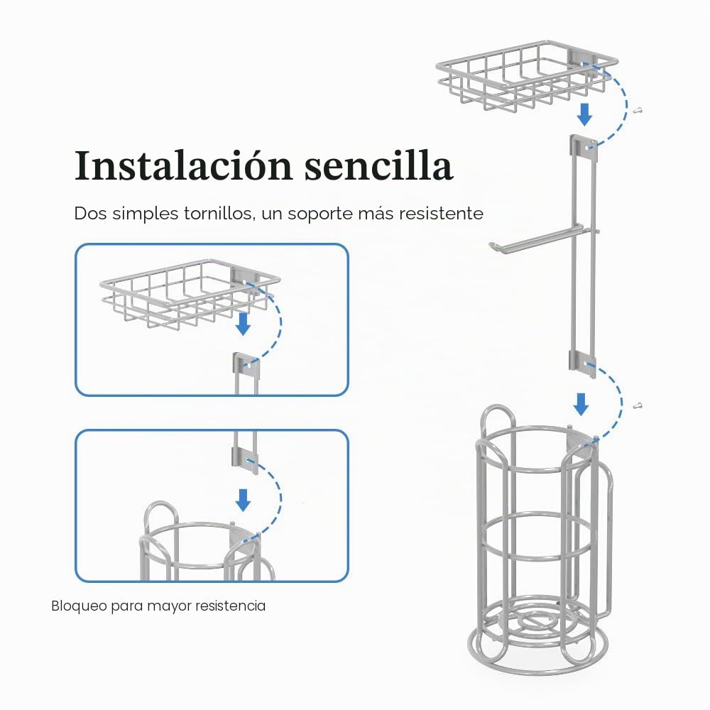 TreeLen Portarrollos de Papel higiénico Independiente con Estante Adicional, Color Plateado (Paquete de 2)
