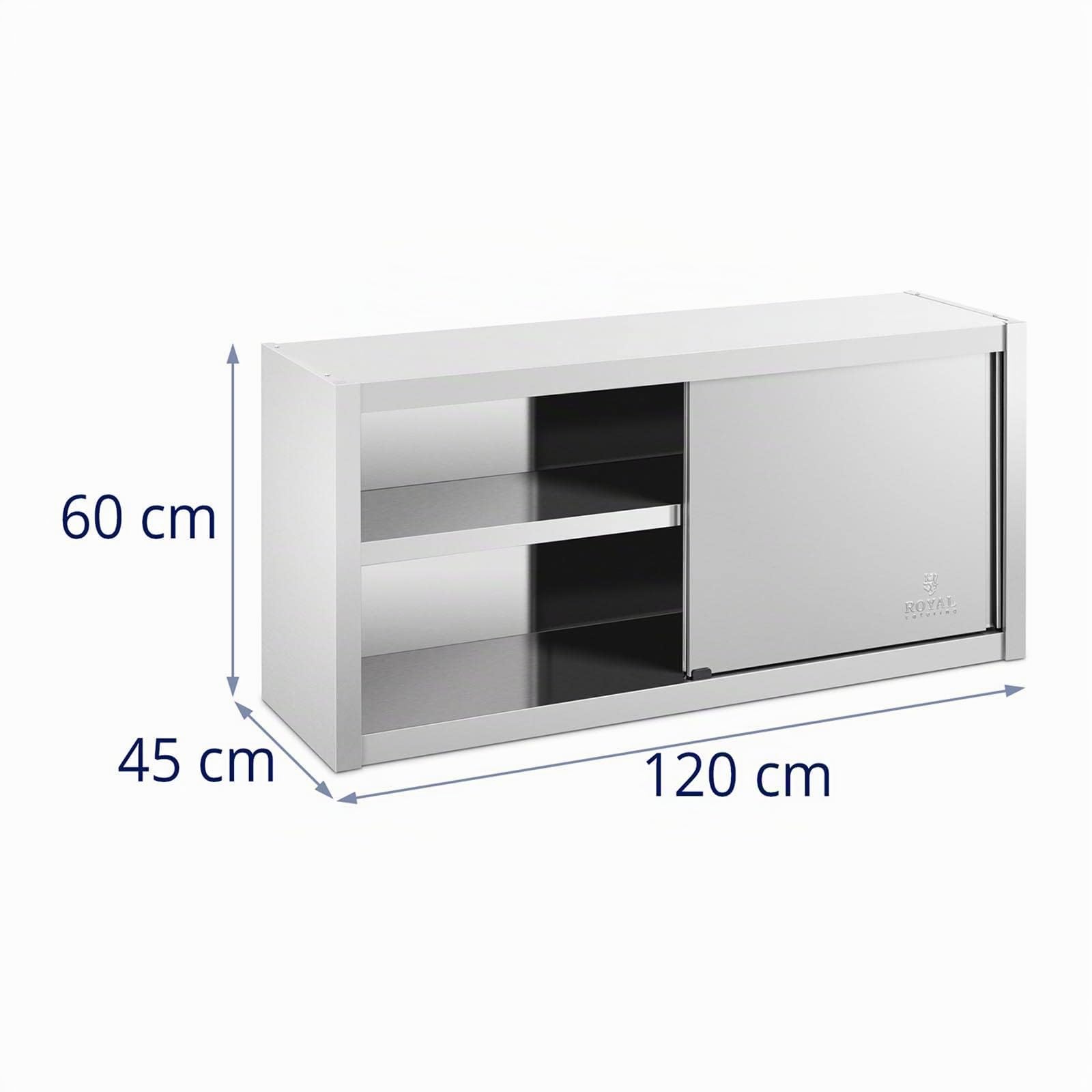 Royal Catering Armario de Pared Mueble En Acero Inoxidable RCSSWC-120X45-S (120 x 45 x 60 cm, 600 kg, 3 Niveles, con Puertas correderas)