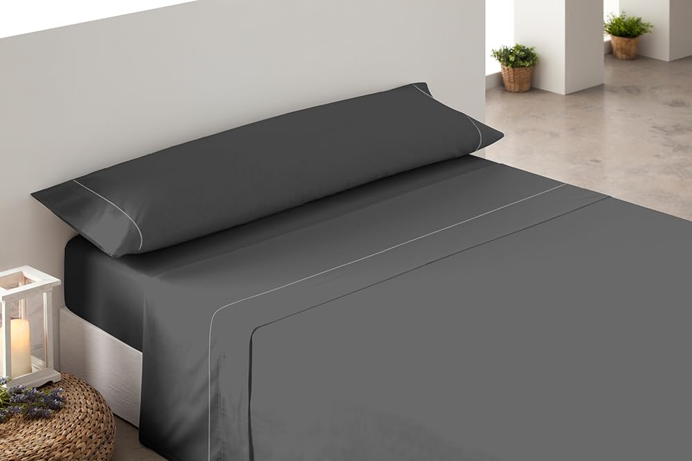 DECASATEXTIL- Juego de sabanas 100% Algodón Percal de 200hilos – Algodón Mercerizado de Alta Densidad – Suaves y cómodas para un Descanso de Calidad. (Cama 150x190/200cm, Gris)