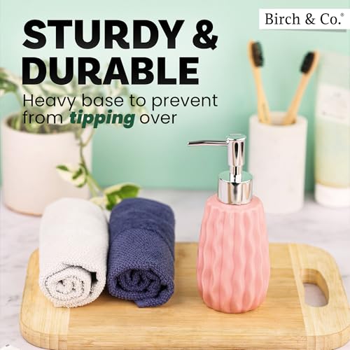 Image of Birch & Co. Ceramic Soap Dispenser For Wash Basin - Handwash Dispenser Bottle - Leak-Proof Design With Silver Glossy BPA-Free Pump, Velo, Pink,Soapdispenser Velo Pink