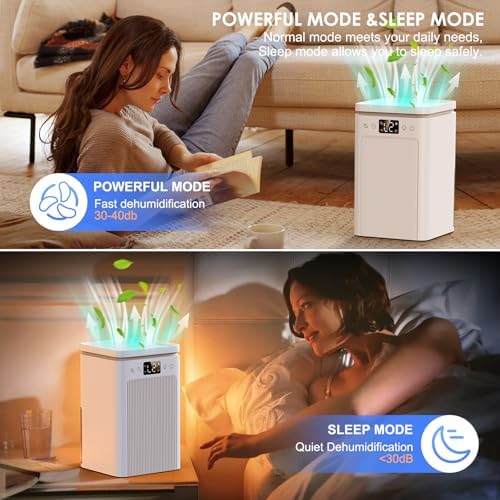 Dehumidifier for Home, 75 OZ Water Tank, Quiet Dehumidifiers for Home with Auto Shut Off, Auto Defrost, Timer, Sleep Mode, 7 Color Light Dehumidifier for Basement, Bedroom, Bathroom - White — view 6