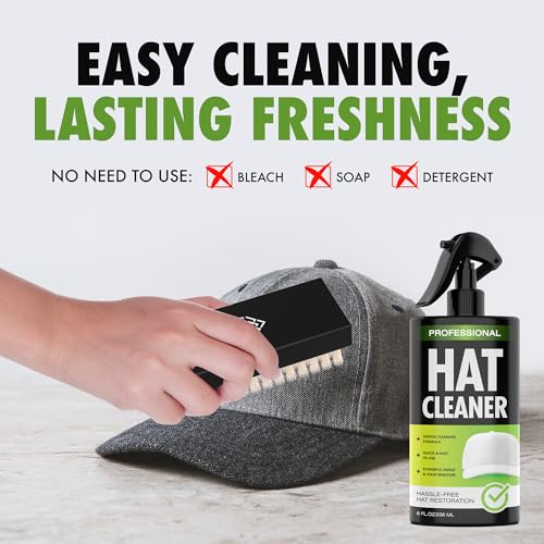 4-in-1 Professional Hat Cleaning Kit - Removes Dirt and Stains, Gentle Cleaner for Baseball Caps, Cowboy, and Felt Hats - Includes Hat Deodorizer, Brush, and Microfiber Cloth4