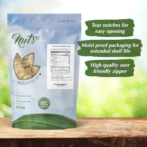 NUTS U.S. - Unsweetened Banana Chips | No Sulphure, Added & No Artificial Colors | NON-GMO | Natural | Packed in a Resealable Bag!!! (1 LB) - Thumbnail 4