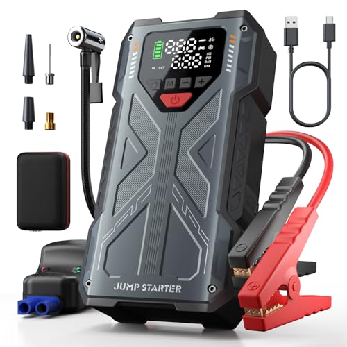 Jump Starter with Air Compressor 4000A, Emergency Car Jumper Starter Portable(8.0L Gas/6.5L Diesel) with 150PSI Auto-Shutoff Tire Inflator, 12V Jump Box Car Battery Booster Power Pack with QC3.0, LCD