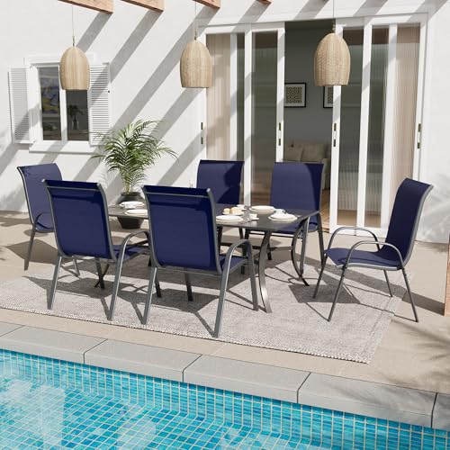 Image of Amopatio Patio Chairs Set of 6, Outdoor Stackable Dining Chairs for All Weathe, Breathable Garden Outdoor Furniture for Backyard Deckr(Navy Blue)