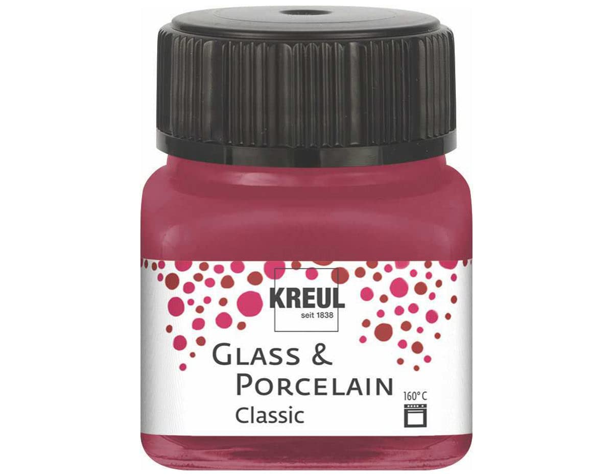 Kreul Glass & Porcelain Classic 16207 Garnet Red in 20 ml Glass, Brilliant Glass and Porcelain Water-Based Paint, Quick-Drying, Opaque