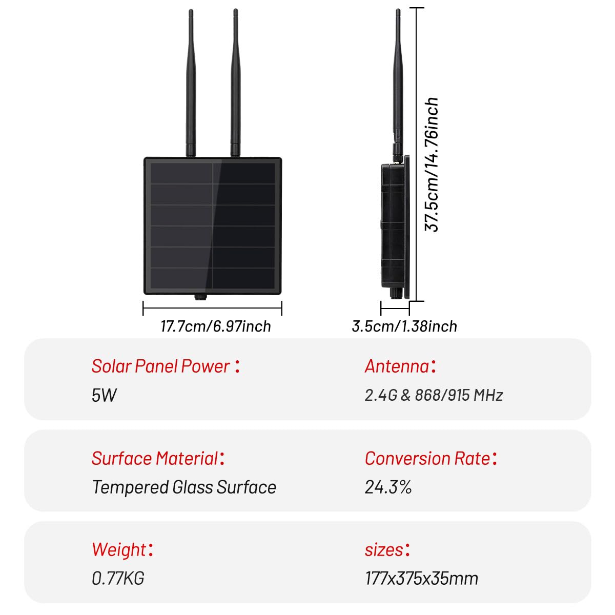 D5-2A 5W Solar Panel System for Rak4631 LoRa Module for DIY Meshtastic Meshcore LoRa Node Kits with 868MHz & 2,4g BLE Antenna