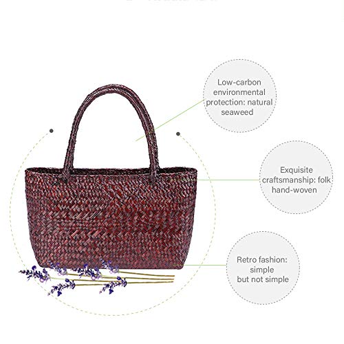 Hand-woven Large Retro Straw Shoulder Bag for Women Summer Beach Boho Rattan Tote Travel Bag with Straw Top Handle (Red)4