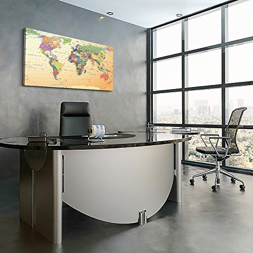 Vintage World Map - Premium Canvas Art Print - Office Wall Art Decor - Canvas Picture Stretched On Wooden Frame As Modern Gallery Large Wall Poster Maps Picture Artwork- Office Hotel Home Decoration #TOP4