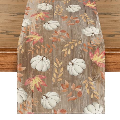 Artoid Mode Brown Pumpkins Maple Leaves Autumn Table Runner, Seasonal Fall Kitchen Dining Table Decoration for Home Party Decor 40x180 cm