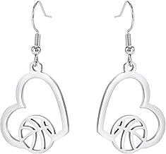 TEAMER Collier de basket-ball en forme de cœur, pendentif de sport, en acier inoxydable, bijoux uniques pour les amateurs de basket-ball