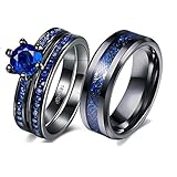 LOVERSRING Couple Ring Bridal Sets His Hers 10k Black Gold Filled Blue Cz Stainless Steel Wedding Ring Band Set