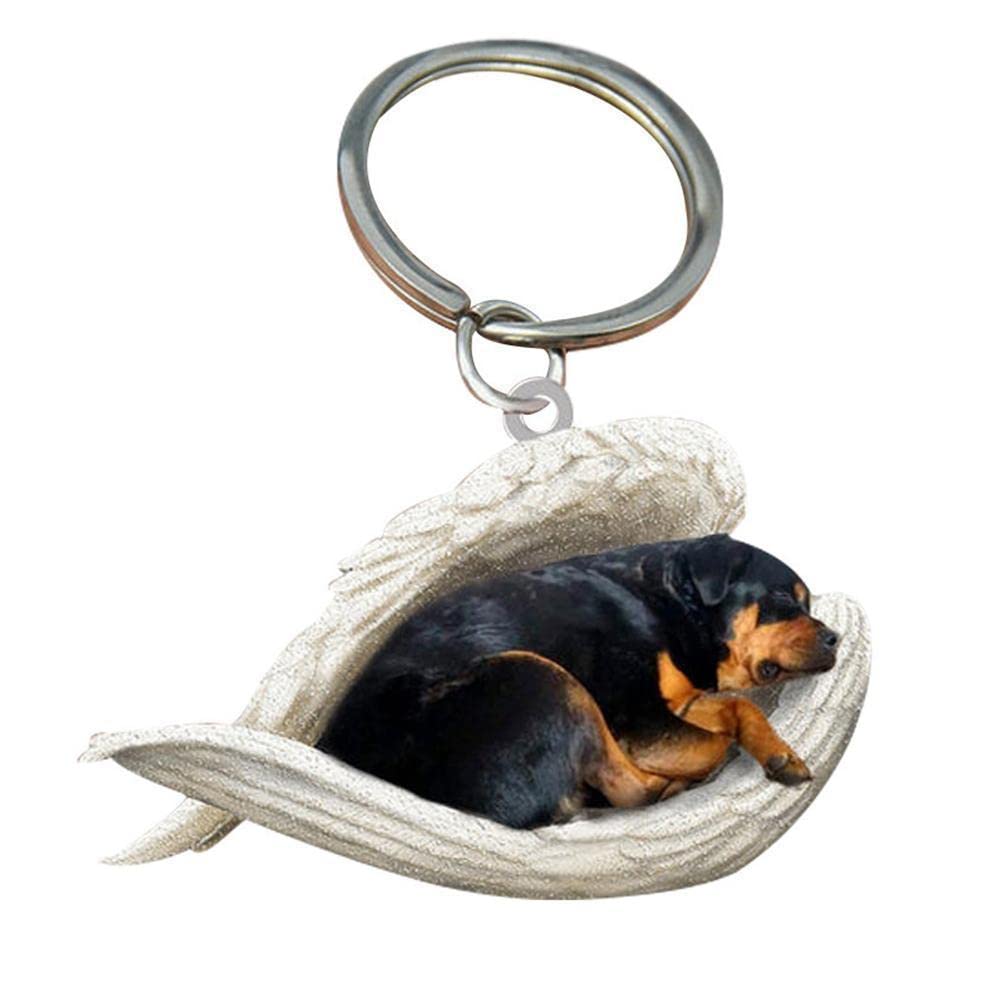 Sazj Rottweiler Cute Sleeping Angel Dog Pendant,Dog Sleeping Angel Acrylic Keychain 2D Hanging Keychain Pendant Suitable For Cars, Backpacks, Christmas Trees, Birthday Gifts, Stationery Decoration