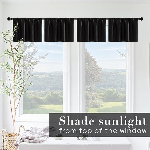 Basement Window Curtains 16 Inch Length,2 Pack/Wide Enough Ruffle Rod Pocket Small Waterproof Blackout Valances For Living Room Modern Decor Bedroom Rv Camper Bathroom Windows,Valance Only,Black #TOP1