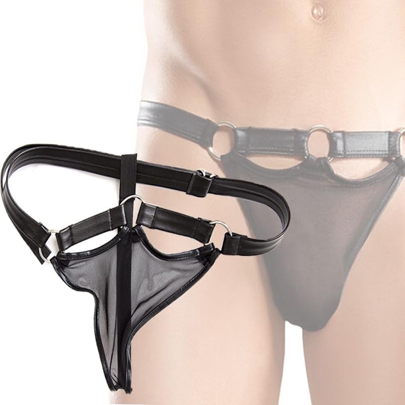 Mens Sexy See Through Thong Underwear Mesh Sexy Adjustable Transparent Thongs for men Black3