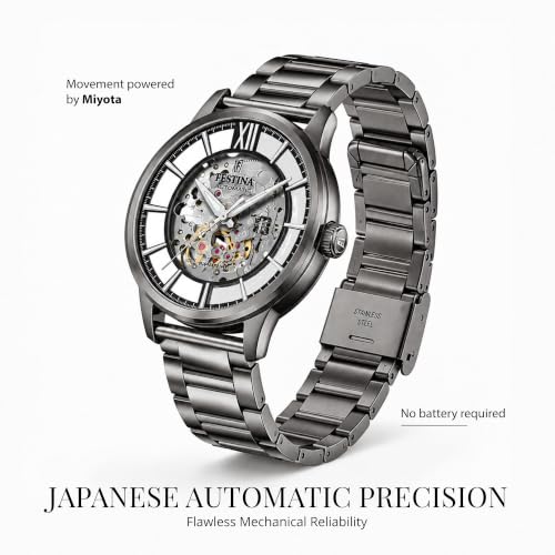 Image of Festina Automatic Skeleton Watch, Stainless Steel Analog Wristwatch