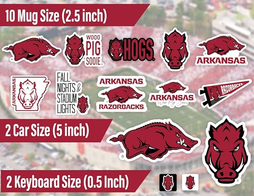 Image of Arkansas Razorback Stickers & Decals, Car Decal, Vinyl Sticker Set 14 Pc