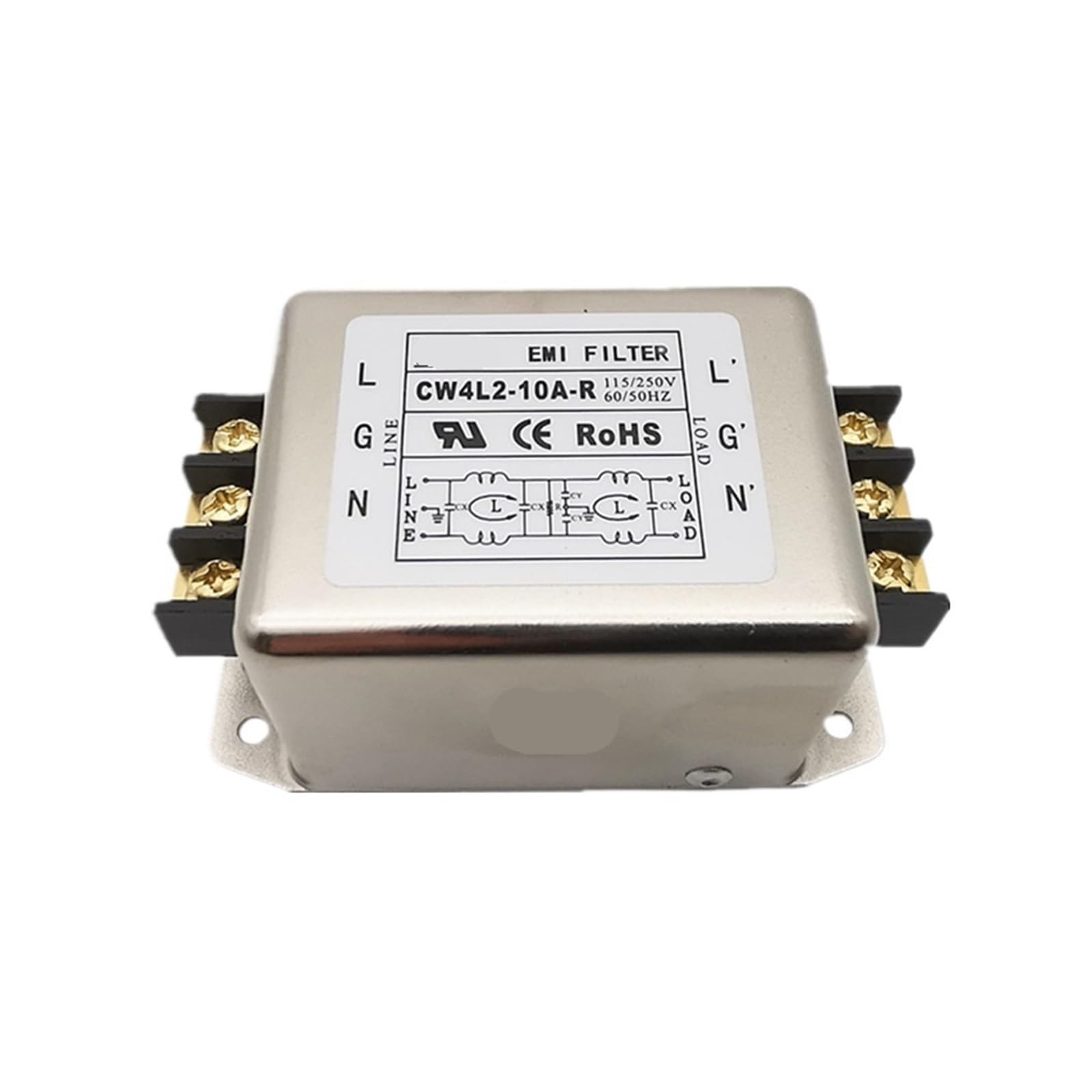 Filtre d'alimentation monophasé pour domotique 220V 10A CW4L2-10A-R bornier