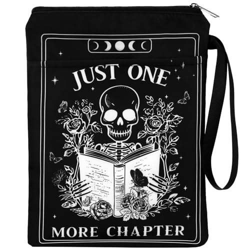VeloKomo Gothic Book Sleeve Gift - Just One More Chapter Skeleton Black Tarot Card Zipper Books Covers with Front Pocket Washable Book Protector Bookish Reader Book Lovers Gifts for Books Paperbacks