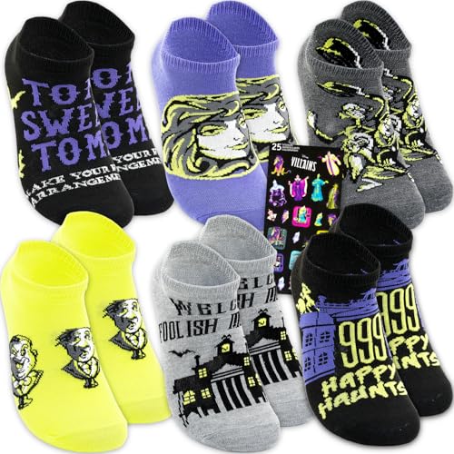 Disney Haunted Mansion Socks for Adults - Bundle with 6 Pairs of Disney Theme Park Socks for Adults Size 4-10 Plus Stickers | Haunted Mansion Apparel Set for Girls