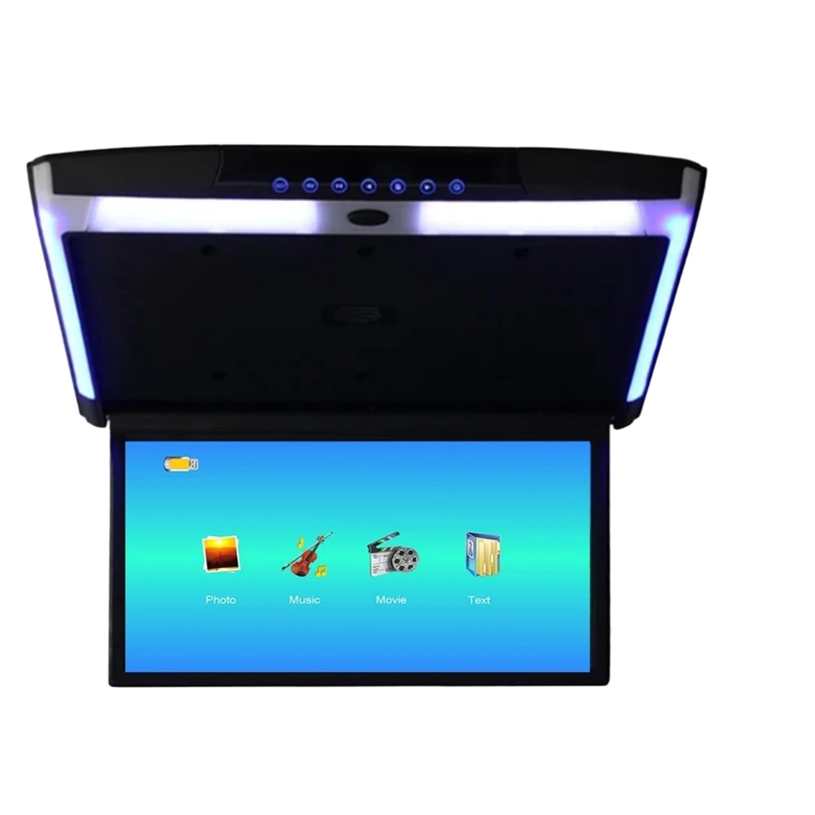 15.6 Inch Car Roof Monitor TV Flip Down 1080P Video HD Screen MP5 Player IPS Screen With Blue Ambient Light(Black)