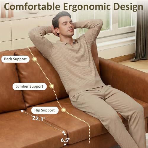 Image of Kingfun 2 Piece Faux Leather Sofa Set, Mid Century Modern Living Room Furniture Set with 3-Seater Sofa and Armchair, Small Leather Couch with Solid Wood Frame for Bedroom and Office, Dark Brown