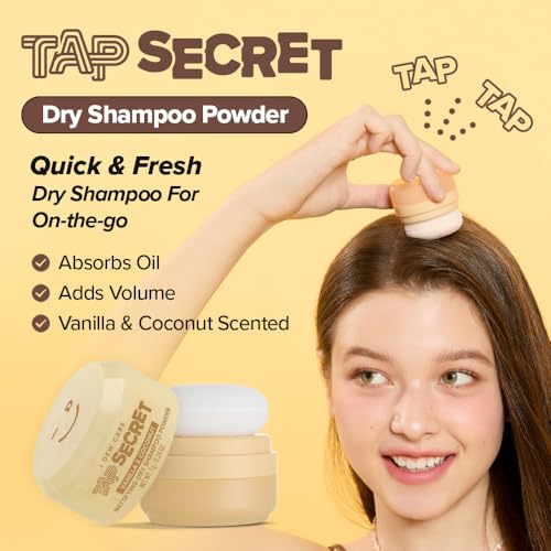 I DEW CARE Tap Secret Dry Shampoo Powder with Biotin & Korean Ginseng - Natural Non-Aerosol Dry Shampoo for Women | Warm Vanilla & Coconut Scent, Volumizing Hair, Travel Size, Stocking Stuffers 0.24Oz - Image 3
