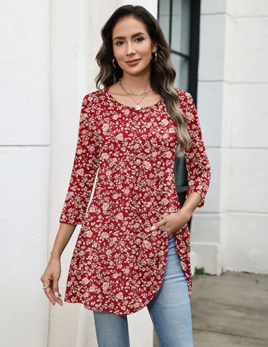 Image of Zeagoo Women Tops 3 /4 Sleeve Dressy Casual Plus Size Tunics Loose Blouses